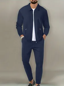 Herren Trainingsanzug Set mit Waffelstruktur dunkelblau Slim Fit Reißverschluss Jacke