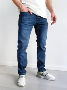 Men's Slim Fit Straight Leg Jeans Summer Thin Elastic Denim Pants Washed Casual Cotton Trousers For Men Light Blue Dark Blue