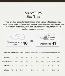 Detaillierte Größentabelle für Herrenlederschuhe mit CN, UK, US und Fußlänge