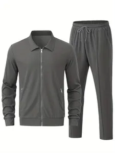 Premium-Trainingsanzug für Herren aus dunkelgrauem Waffelstrick mit Jacke und passender Hose