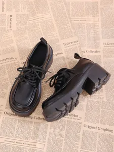 Mocassins à plateforme épaisse pour femmes style britannique en cuir à lacets