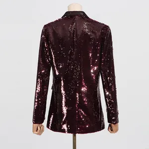 Back view detail of a premium burgundy sequin blazer for women in trendy fashion style