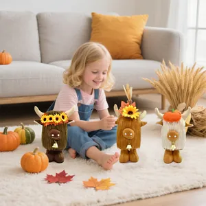 Set of three Highland cow ornaments with autumn decorations for Harvest Festival decor
