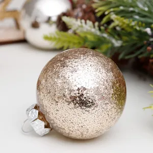 Bola de Navidad con purpurina champán dorado 6cm para decoración de árboles navideños