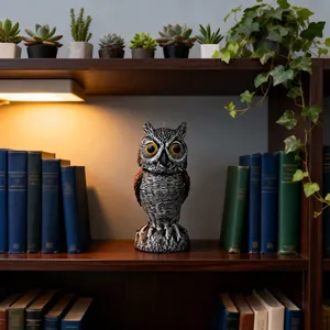Realistic owl decoy garden ornament with 360 rotating head for bird deterrent