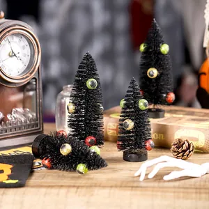Miniatur Halloween Bäume in Schwarz mit gruseligen Glitzer-Augen für die Tischdekoration