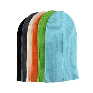 Selection of six warm solid color knitted winter beanies and windproof ski balaclavas