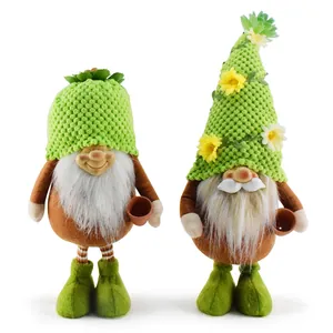 Green gnome plush dolls with cactus and flower hats for home and garden decoration.