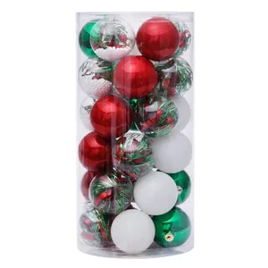 6cm Kerstballen set met 30 rode groene en witte ornamenten in een transparante koker