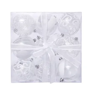 Set de 18 piezas de bolas de Navidad transparentes de PET pintadas en blanco 8 cm