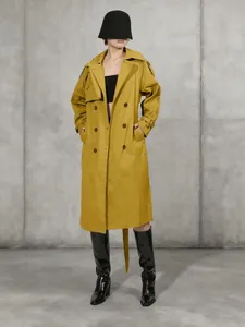 Elegante trench lungo giallo da donna in stile francese con sottile design britannico