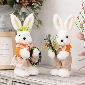 Süße Plüsch Osterhasen Ornamente Weiße Kaninchen Schreibtisch Deko Mit Cord Kleidung Spitze Für Home Party Ostern Geschenk