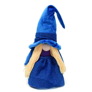 Handcrafted blue wizard gnome plush doll featuring a sparkly skirt and yarn beard details