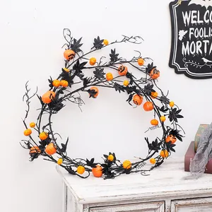 Halloween Pumpkin Maple Leaf Garland Spooky Black Vine Artificial Plant For Home Party Hanging Decoration Gothic Ornament