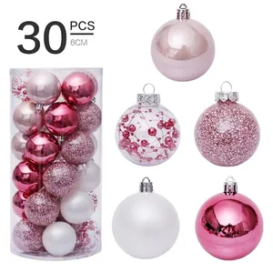 Set di Palle di Natale Trasparenti Rosa Ornamenti Appesi per Albero di Natale Infrangibili per la Decorazione della Festa in Plastica