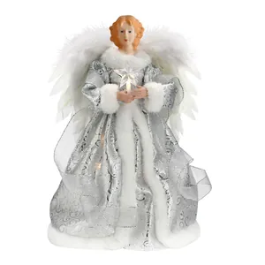 Eleganter Weihnachtsengel-Baumspitze mit silbernem Kleid und leuchtendem Stern-Deko