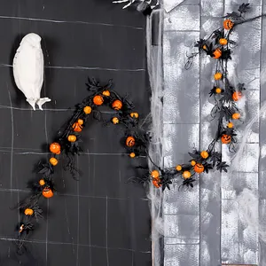 1.8m Halloween black maple leaf pumpkin vine garland for indoor party decoration