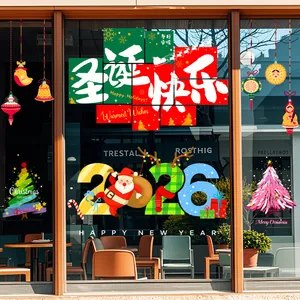 Adesivi natalizi 2026 statici per vetrine con Babbo Natale e scritte festive