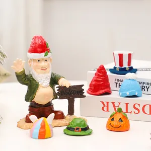 Figura de Gnomo de Jardín DIY Con Sombreros Intercambiables para Decoración de Navidad Halloween Estatua de Resina de Escritorio Letrero Bienvenida