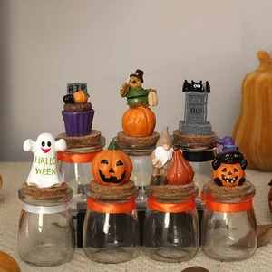 Halloween Resin Pumpkin Ghost Decorative Glass Candy Jar With Cork Stopper For Desktop Party Candy Storage Gift
