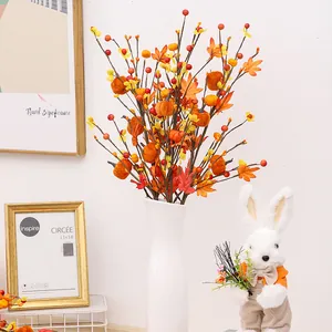 Halloween Autunno Foglia di Acero Zucca Stelo Faux Bouquet di Bacche per Casa Festa Decorazione Floreale Artificiale Raccolto
