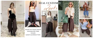 Présentation de clientes du pantalon ballon ample pour femmes avec dentelle cil.