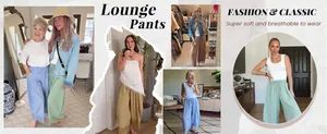 Collage lifestyle de pantalons de détente amples pour femmes avec dentelle fine