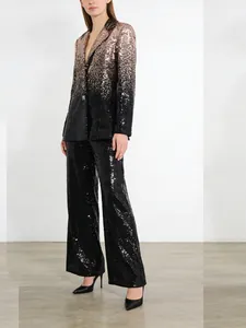 Elegante completo due pezzi da donna con paillettes sfumate e pantaloni larghi (top)