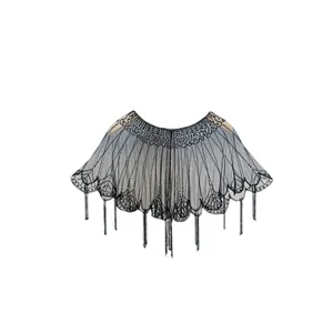 Eleganter schwarzer Perlenfransen-Schal Capelet-Accessoire für Qipao und Kleider
