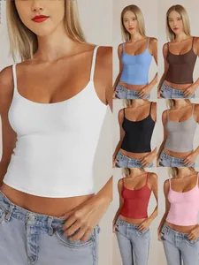 Women Casual Solid Color Cotton Scoop Neck Camisole With Adjustable Spaghetti Straps Slim Fit Summer Sleeveless Tank Top