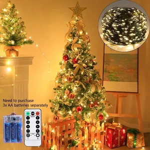 Warm white LED Christmas tree string lights with remote control and battery box
