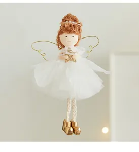 Elegant white lace Christmas angel girl hanging ornament with golden star detail and wings