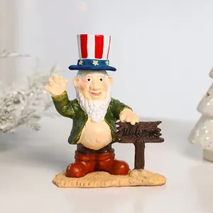 Figura de gnomo de Navidad de resina pintada a mano con sombrero de Tío Sam y cartel