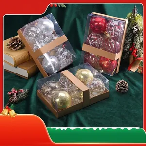 6Pcs Christmas Painted Ball Ornaments Set 8cm Plastic Decorative Hanging Balls For Christmas Tree Window Scene Layout Gift Box