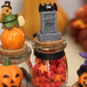 Cute Halloween ghost and pumpkin resin candy jar decoration for festive desktop party