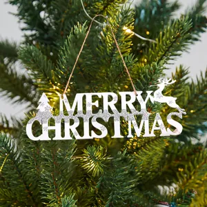 Merry Christmas Schild Ornament für Weihnachtsbaumschmuck mit Rentier-Silhouette