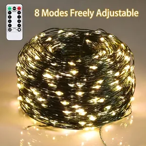 Warm white LED fairy lights with remote control and 8 adjustable lighting modes