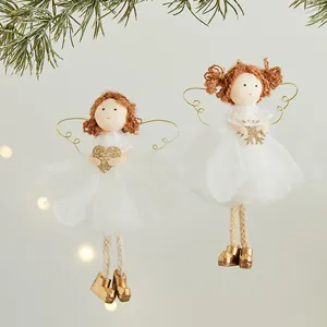 White Gold Christmas Angel Girl Doll Hanging Pendant Ornaments For Christmas Tree Indoor Festive Party Home Decoration