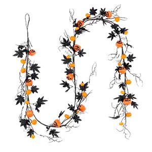 1.8m Halloween black maple leaf garland with scary pumpkins for home party decor