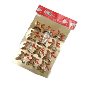 Set de 12 cascabeles dorados de Navidad con lazos rojos para decorar el árbol festivo