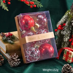 Decorative Christmas ball ornaments set of 6 in a clear gift box for tree decoration