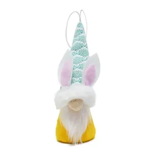 Handmade Easter gnome plush ornament featuring bunny ears and a soft white beard