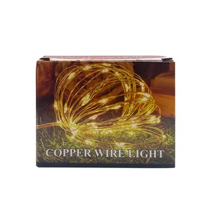 Warm white LED copper wire fairy lights in retail packaging for holiday decoration