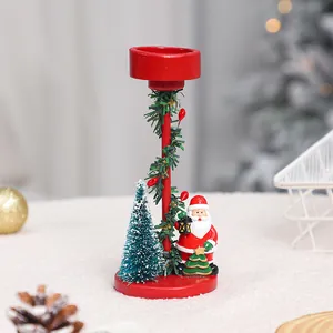 European style Christmas candle holder with Santa Claus and frosted tree figurine