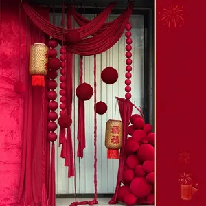 Chinese New Year burgundy velvet ball hanging decorations for shop festive scene setup