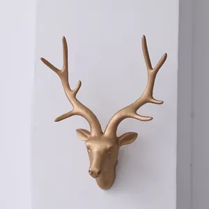 Elegant golden deer head wall sculpture mount for festive Christmas home and store decor