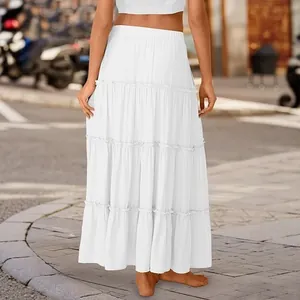 Elegant white tiered maxi skirt for summer casual fashion outfit for women daily wear