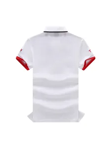 White men's cotton polo shirt with British flag embroidery and red sleeve cuffs.
