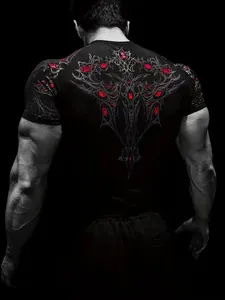 Back view of men's quick-dry compression T-shirt with tribal print.