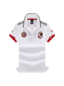 Classic men's white short-sleeved cotton Polo shirt with British royal crest embroidery